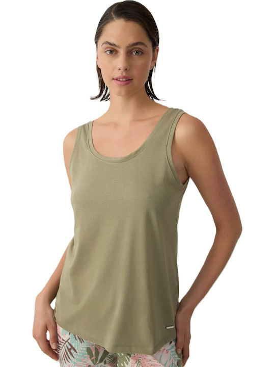 Women's Cotton Sleeveless Khaki Top