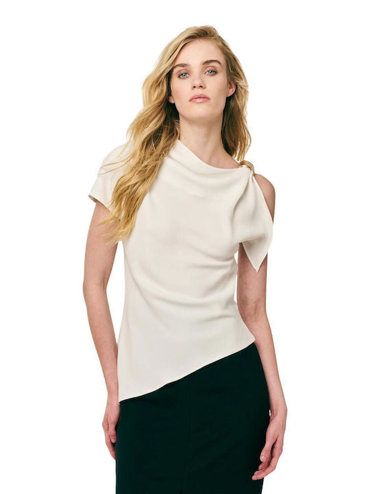 Women's Sleeveless Drape Blouse Ecru