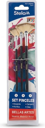 Set Fan Art Brushes 3 Pcs No 2-4-6 Acrylic Oils