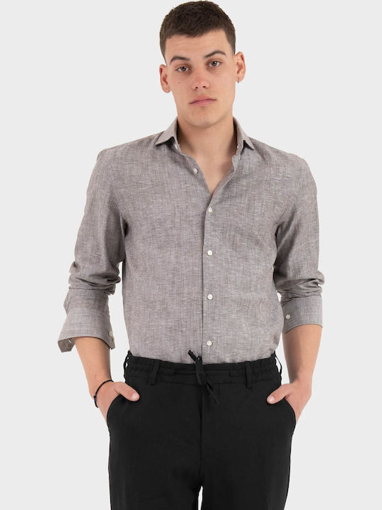 Boss Λινό Πουκάμισο Dark Brown