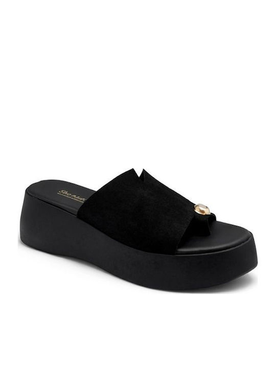 Elenross Women's Flat Sandals Flatforms Black