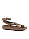 Leder Flache Sandalen für Damen Cacao