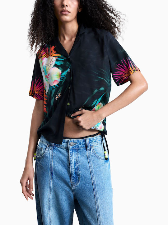 Short Sleeve Women's Shirt Black Floral