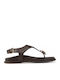 Leather Women's Flat Sandals Brown