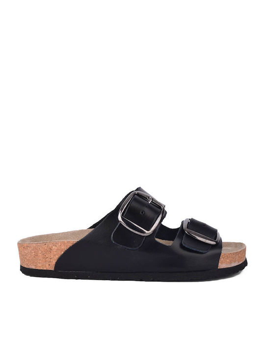 Leather Women's Flat Sandals 410 Black