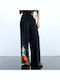 Women's Fabric Trousers Floral Black
