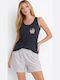 Cherry Sommerliches Damen-Pyjama-Set Baumwolle Anthrazit
