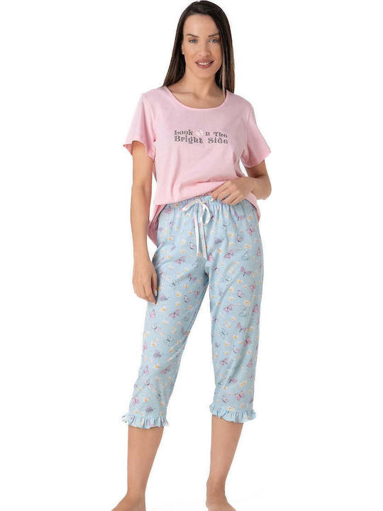 Relax Lingerie Καλοκαιρινό Γυναικείο Σετ Πιτζάμας Βαμβακερό Ροζ
