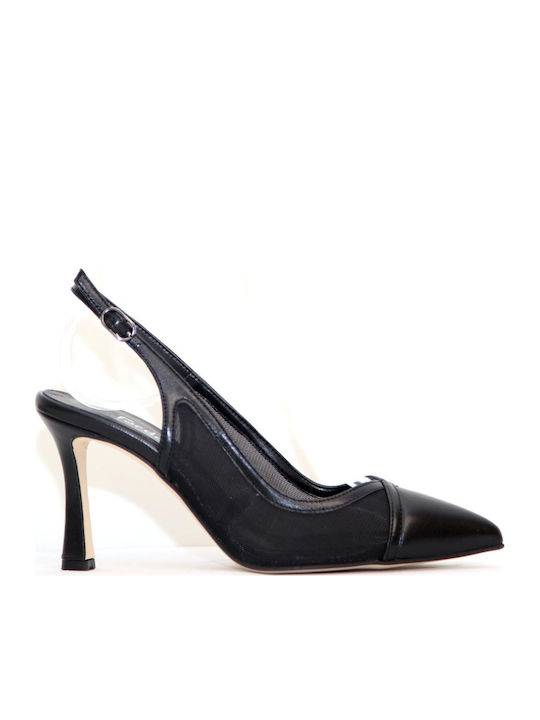 Leather Heels with High Heel Black
