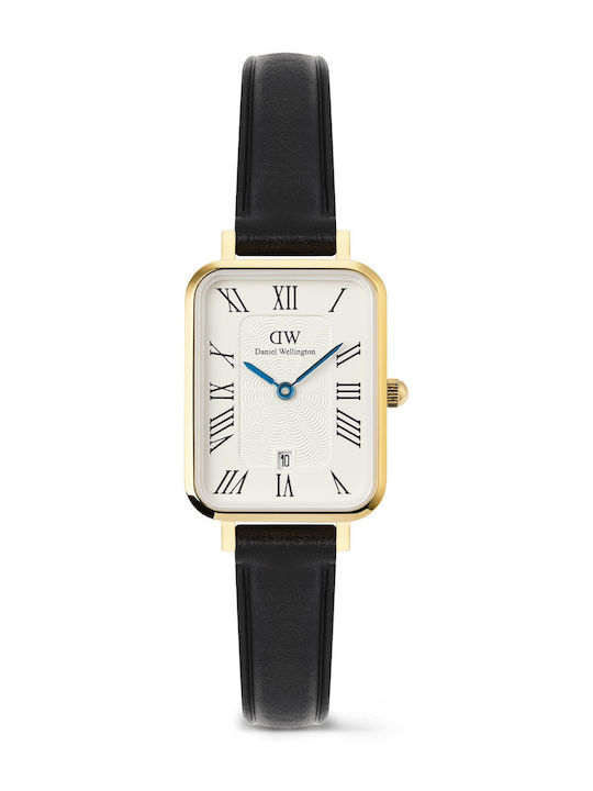 Daniel Wellington Quadro Ceas De Damă Cu Baterie Cu Curea Din Piele Aurie