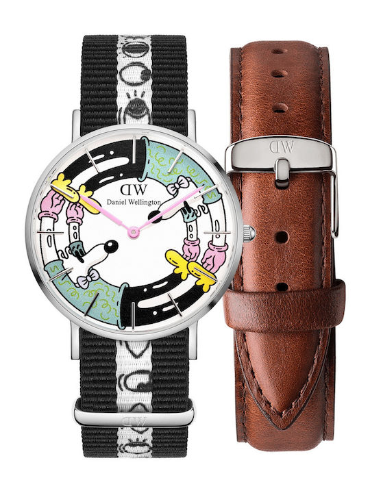 Daniel Wellington Classic Ceas De Damă 40mm Cu Baterie Cu Curea Textilă Argintie