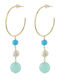 Oxette Earrings Hoops Silver Gold Plated with Stones & Pearls Light Blue