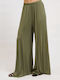 Women's Fabric Trousers in Loose Fit Green