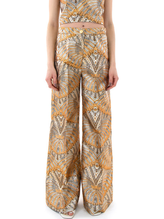 Women's High Rise Pantaloons in Wide Leg Style Brown-Yellow-Gold