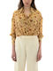 Long Sleeve Women's Shirt Brown Yellow Beige Floral