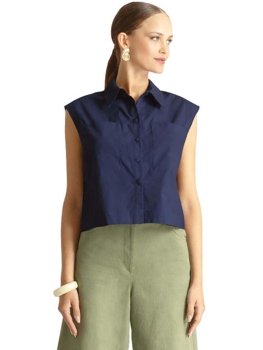 Sleeveless Women's Denim Shirt Navy