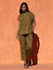 Short Sleeve Women's Satin Shirt Olive