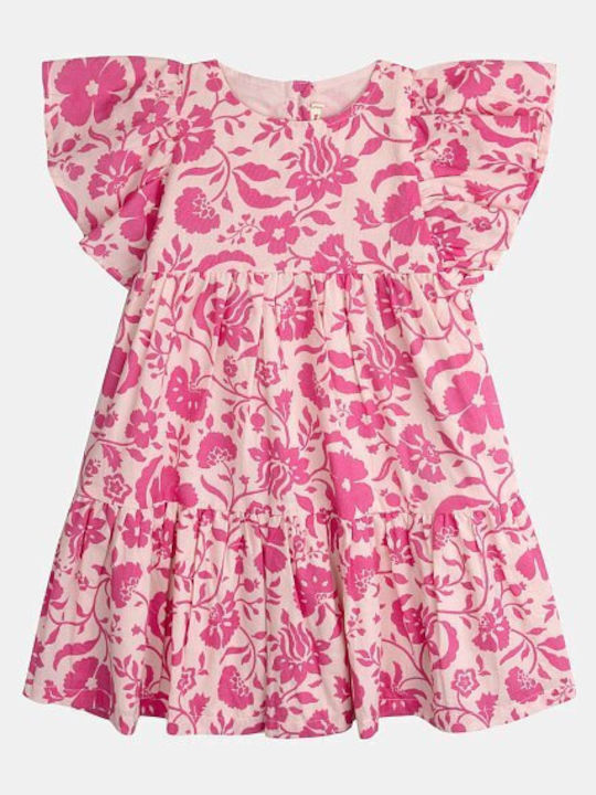 Girls Dress Short Sleeve Floral Orange