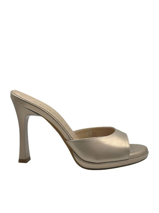 Ragazza Leather Mules with Heel in Gold Colour