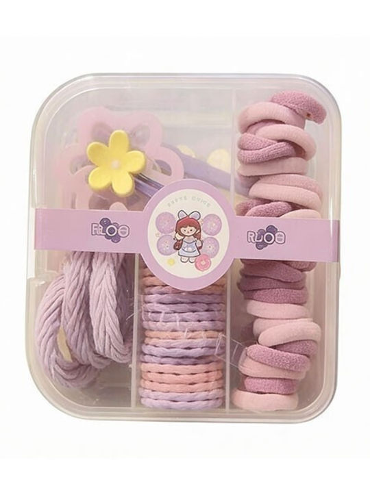 Kids Hair Clips Set with Flower Rubber Band in Purple Color 54 Pieces