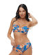 Strapless Bikini Top D Cup With Padding Floral Blue