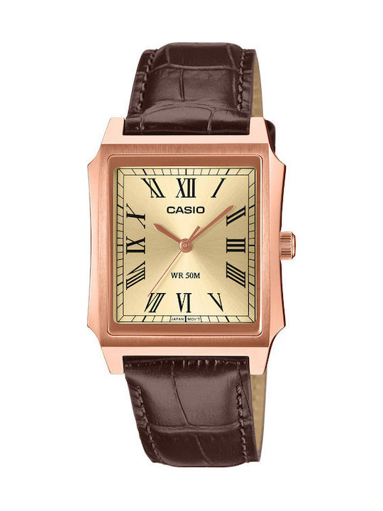 Casio Collection Men's Battery Watch with Brown Leather Strap