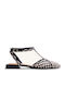 Leather Women's Pointed Toe Ballerina Shoes With Strap In Black Color