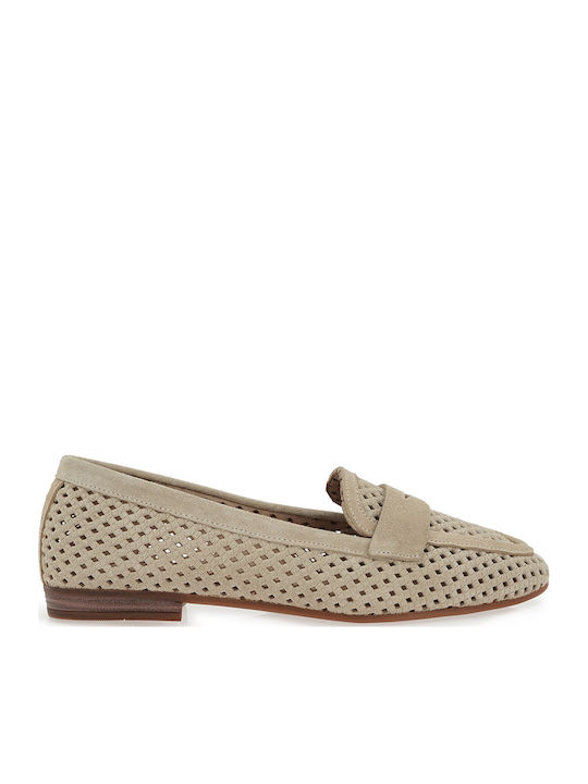 Leather Women's Loafers In Beige Colour