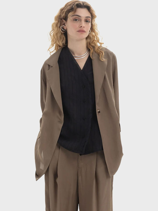 Black & Black Women's Jacket for Winter Khaki