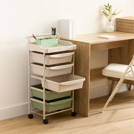 5Five Metallic Kitchen Trolley 6 Tiers Beige 40x34.5x82cm