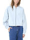 Long Women's Light Blue Sweatshirt Cardigan