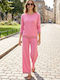 Women's Pink Set with High Rise Trousers with Rubber Band in Loose Fit