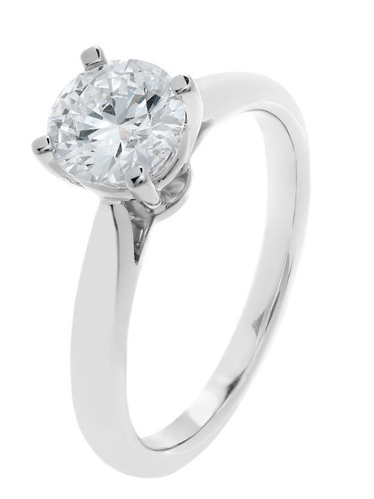 Single Stone Ring From 18K White Gold With Diamond
