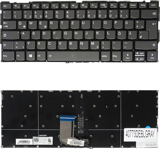 Немска Клавиатура За Лаптоп Lenovo Ideapad 320s-13 320s-13ikb 720s-13arr 720s-14ikb V720-14 V720-14ikb 910-13ikb Yoga 720-13ikb 720-13kbr Sn20m62301 De Без Рамка С Подсветка Сива Код 40773deblgray