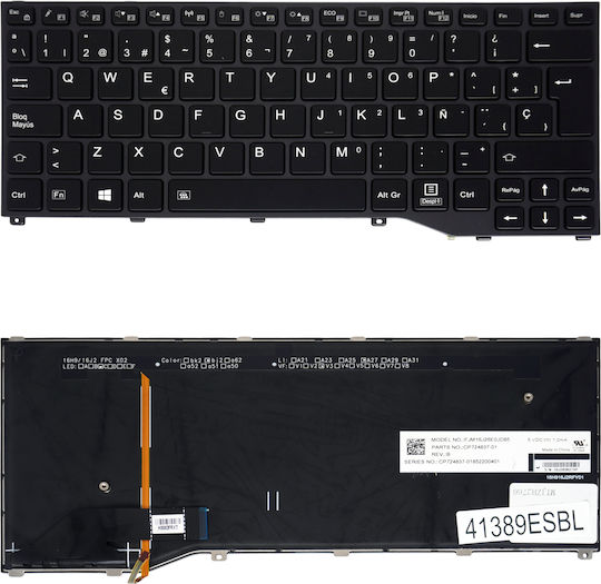 Spanish Laptop Keyboard For Fujitsu Lifebook P727 P728 U727 U728 U729 U729x Cp724817-01 Fjm16j13us6d852 Cp724838-01 Cp724805-01 Es Backlight Black Code 41389esbl
