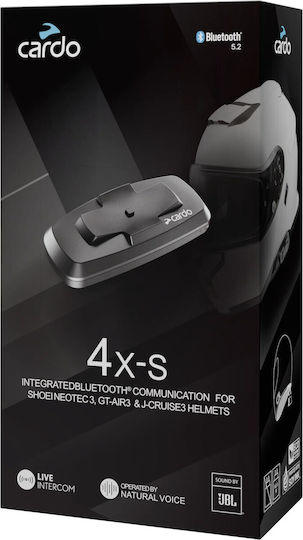 Cardo 4X-S Single Motorcycle Intercom for Helmet with Bluetooth Compatible with SHOEI GT-Air 3 NEOTEC 3 & J-Cruise 3