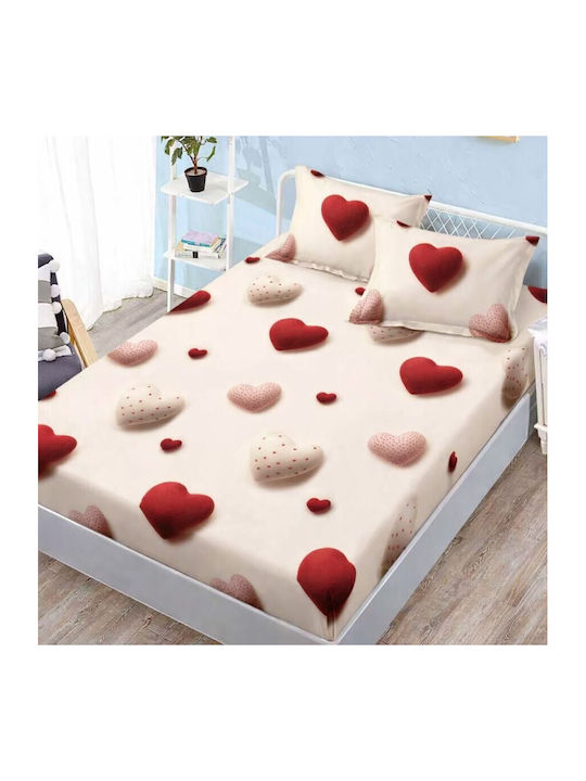 Pucioasa Set Cearceafuri de Pat cu 2 Fețe de Pernă Matrimonial cu Hugger din Cauciuc 160x200 cm Roșii (3 buc)