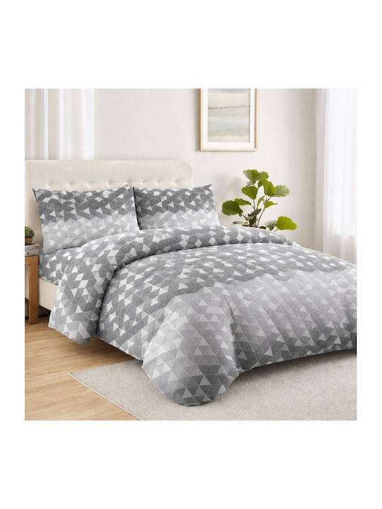 DeLuxe Pucioasa Set Huse Pentru Pilote 100% Bumbac 200x220cm Dublu Cu 2 Fețe De Pernă Și 1 Cearceaf Gri