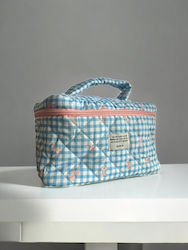 Toiletry Bag Plaid Bows Light Blue Medium