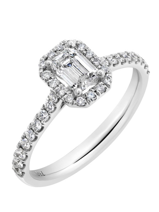 Single Stone Rosette Ring in 18K White Gold with Diamond