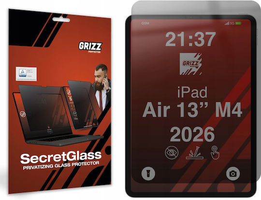 GrizzGlass Ceramic Privacy Matte Tempered Glass Tablet Screen Protector Ipad Air 13 Inch 2024/2025/2026 Black