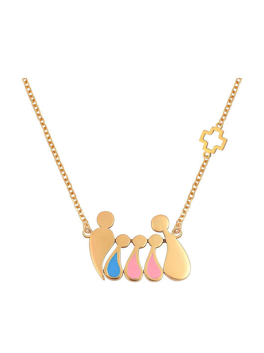 VTJ Necklace Family In Pink Gold Plated Silver Blue