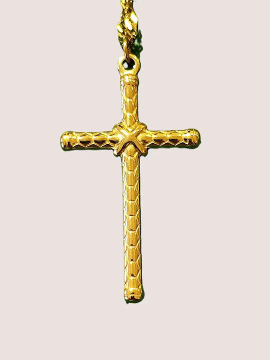 Peach Jewelry Σταυρός Ατσάλι Απλός Με Ανάγλυφο Σχέδιο Επίχρυσος 18Κ