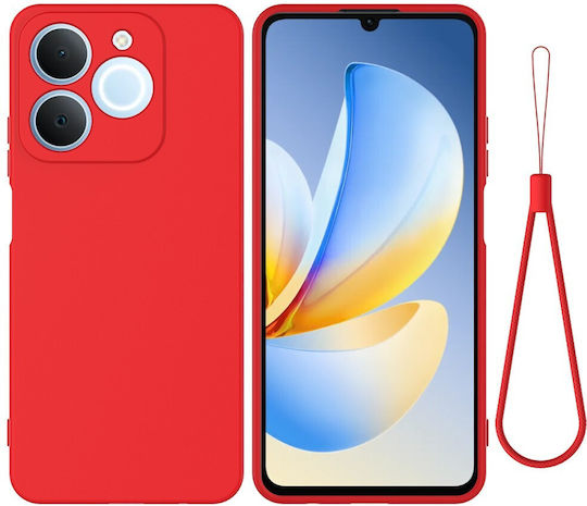 Handyhülle Realme Note 70T OEM Rückseitenhülle aus Silikon Rote Farbe mit Nackenriemen