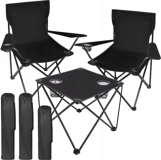 Set Masă Pentru Camping Pliabil 80x54x52cm Negru