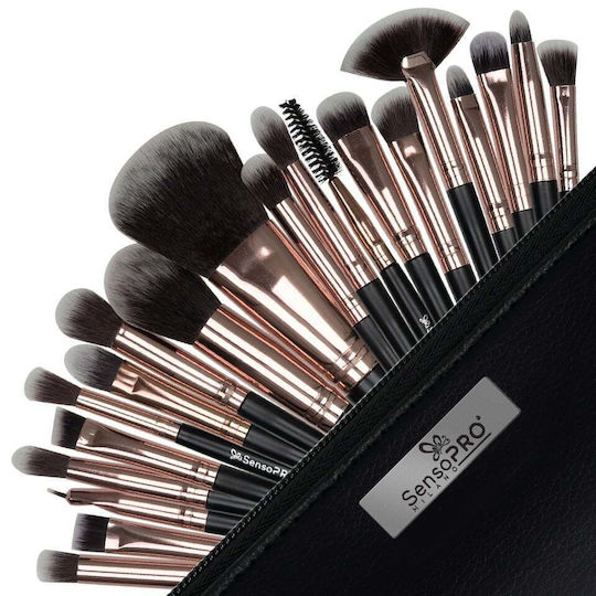 Set 20 Sensopro Milano Black Gold Makeup Brushes + Gift Pouch