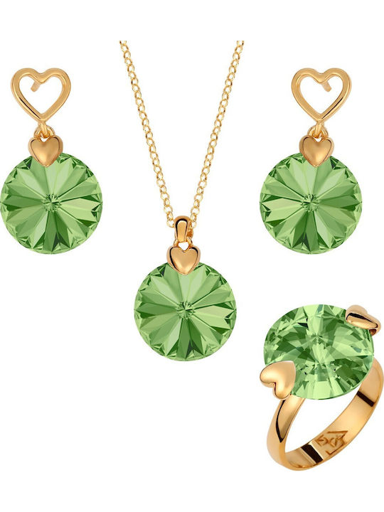 Verorama Set with Necklace Earrings & Ring from Gold Plated Silver with Stones