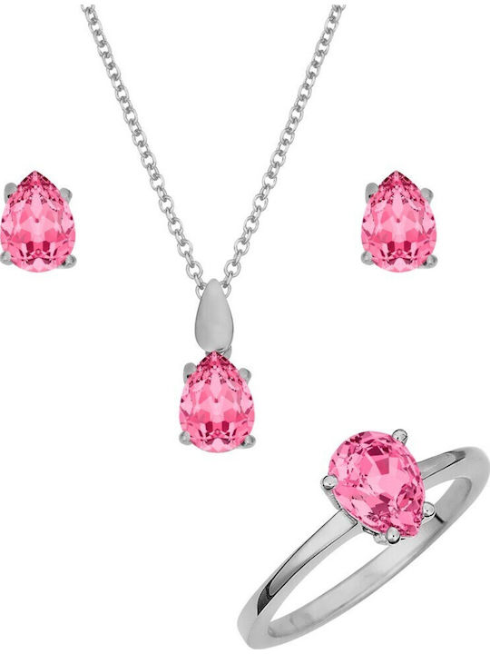 Verorama Verorama Schmuckset mit Halskette Ohrringe und Ring aus Silber mit Steinen