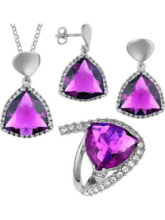Verorama Set with Necklace Earrings & Ring from Silver with Stones