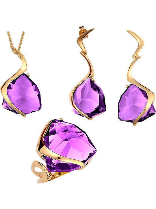Verorama Set with Necklace Earrings & Ring from Gold Plated Silver with Stones